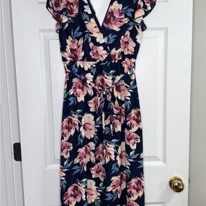 Pink Lily Navy and Pink Floral Maxi Dress